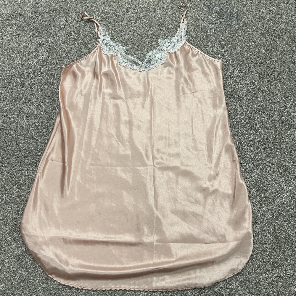 Satin Full Slip Womens XL Pink Lace Trim Adjustable Strap Lingerie Chemise